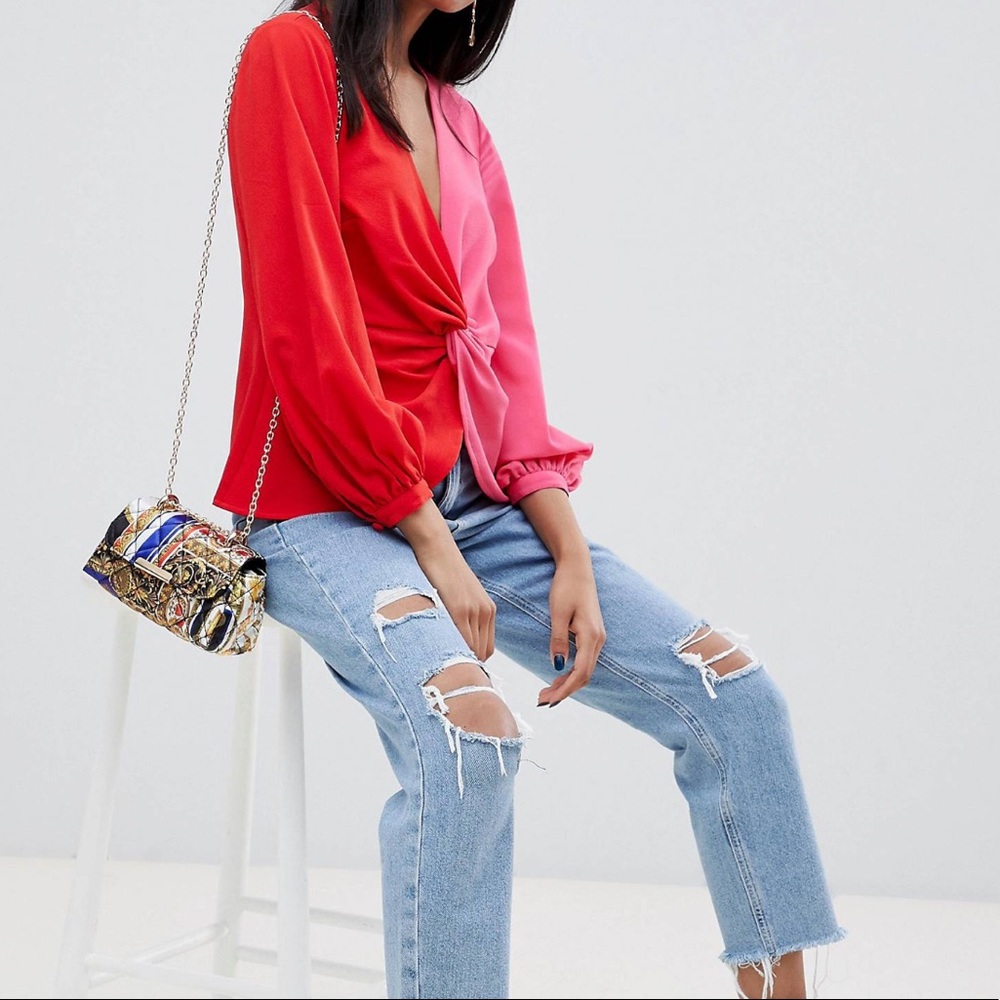 Color block twist front blouse